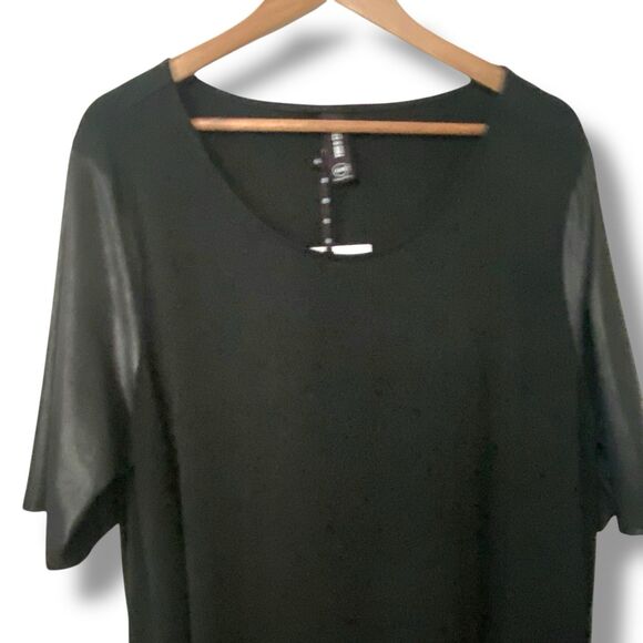 NWT Agnes and Dora Black Faux Leather Sleeves Swing Dress Whimsigoth XXXL Plus - Picture 2 of 7
